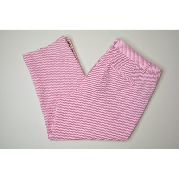 TALBOTS Perfect SKIMMER Size 10 Womens PINK White SEERSUCKER Cropped CAPRI Pants - Picture 1 of 9